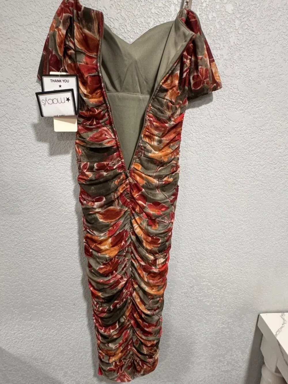 Floral Print Off-Shoulder Midi Dress With Ruched Detailing By Katia Rae - XS_5